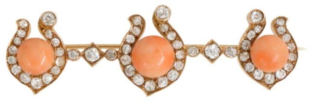 Appraisal: Estate kt yellow gold tested bar pin three pink coral