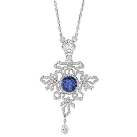 Appraisal: Belle Epoque Platinum Gold Sapphire and Diamond Lavaliere Estimate -