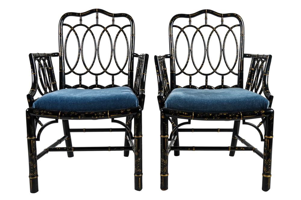 Appraisal: PAIR OF PAINTED BAMBOO-STYLE ARMCHAIRSCondition with general surface scratches and