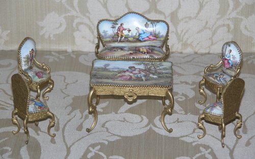 Appraisal: Title Six Piece Austrian Ormolu and Enamel Miniature Parlor Suite