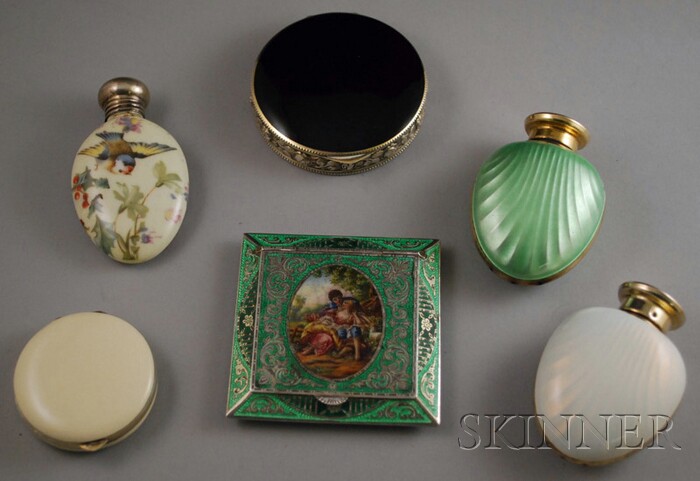 Appraisal: Six Sterling Silver and Enamel Dresser and Accessory Items a