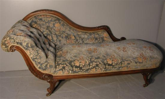 Appraisal: th century mahogany framed chaise longue the show frame carved