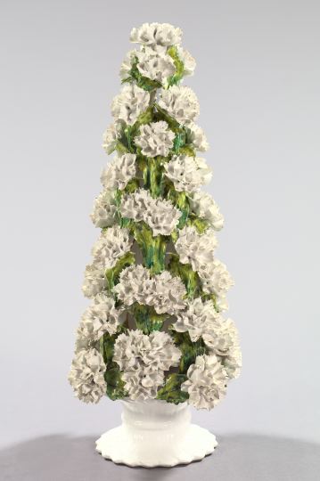 Appraisal: Good Tall Italian Bianco Pottery Garniture Tree of Carnation Blooms