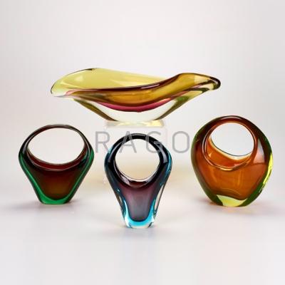 Appraisal: MURANO Four glass vessels one biomorphic bowl and three handled