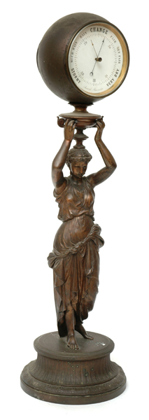 Appraisal: A TH CENTURY FRENCH SPELTER FIGURAL ANEROID BAROMETER Mounted within