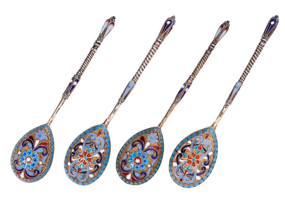 Appraisal: RUSSIAN IMPERIAL SILVER DEMITASSE SPOONS Russian Imperial gilt silver enamel