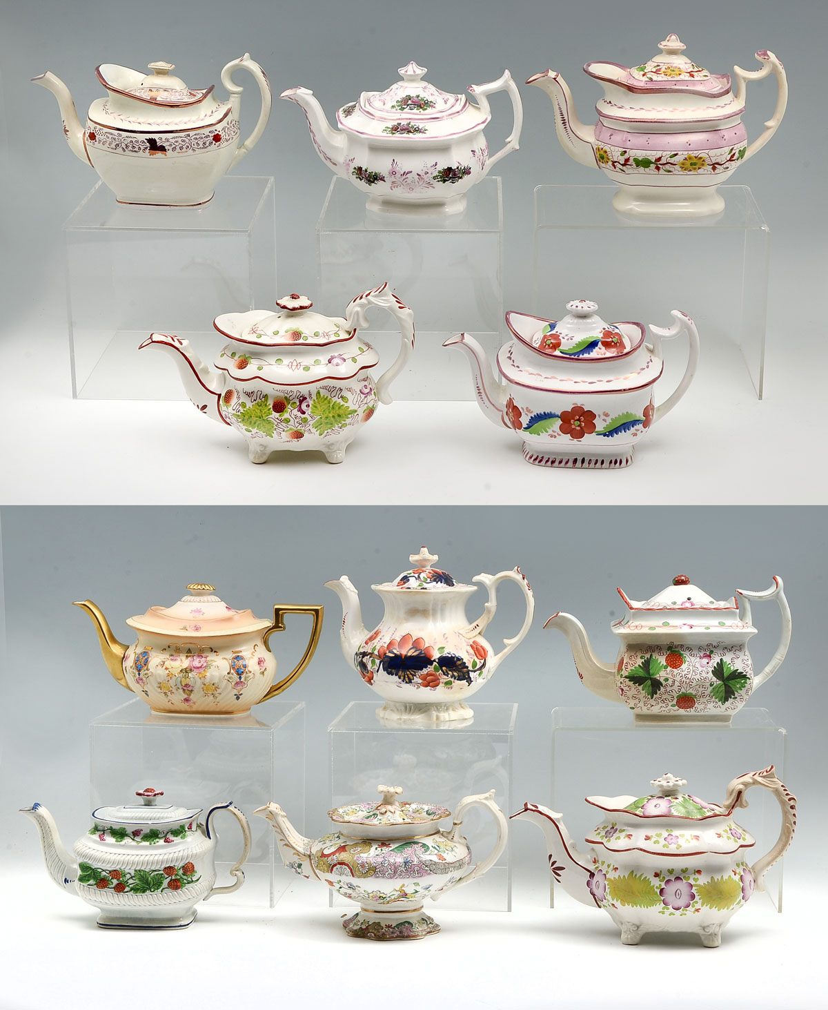 Appraisal: PC TEAPOT COLLECTION porcelain teapots with most having painted floral