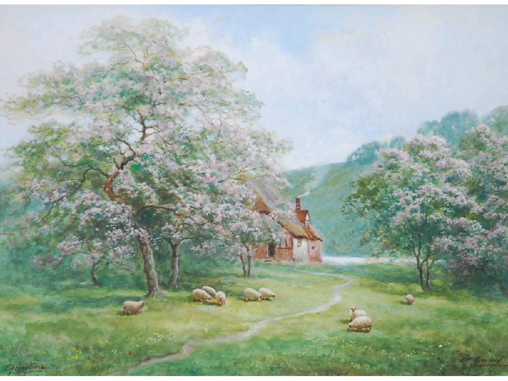 Appraisal: JAMES WALTER GOZZARD - WATERCOLOUR DRAWING 'Springtime' sheep grazing beneath