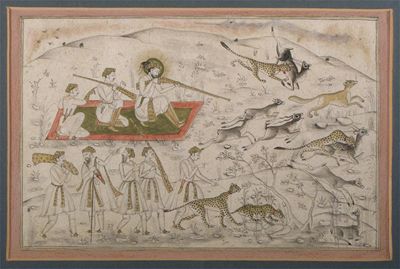 Appraisal: Indian School th Century Hunting scenes with trained leopard chasing