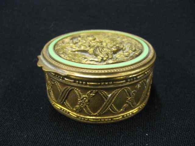 Appraisal: French Bronze Enamel Box scene withriders on horseback green border