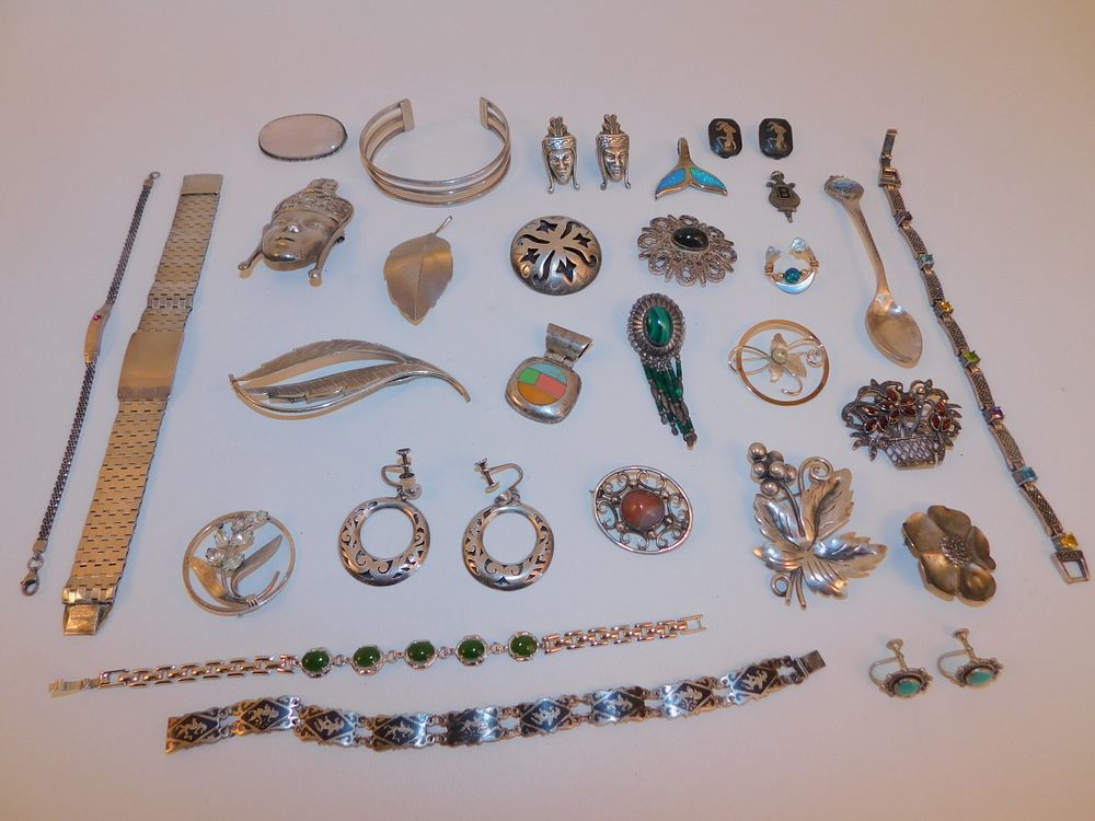 Appraisal: LOT STERLING SILVER JEWELRY Large lot of mostly Mexican and