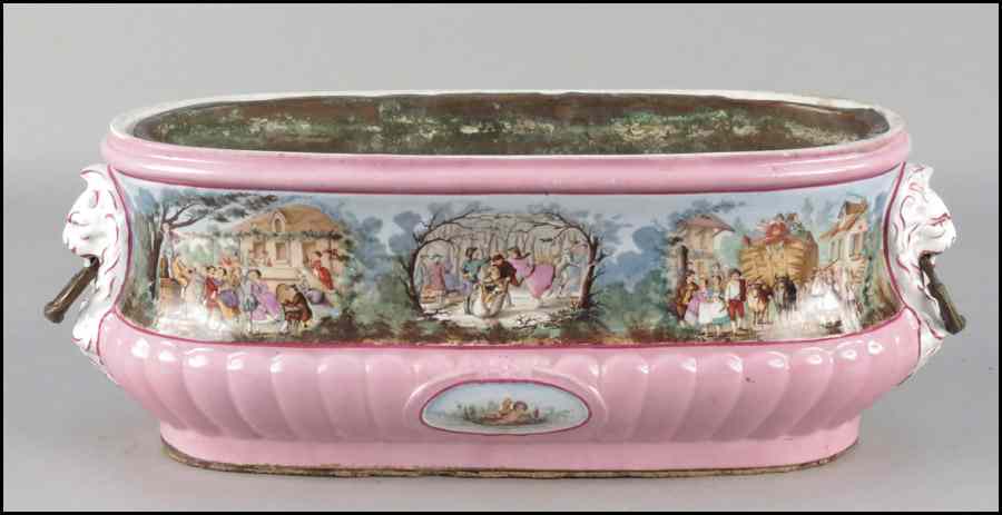 Appraisal: FRENCH GILT AND TRANSFER DECORATED PORCELAIN JARDINIERE Interior is stamped