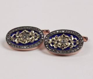 Appraisal: PAIR OF FABERGE STYLE CUFF LINKS WITH GOLD FLORAL DESIGN