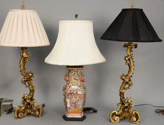 Appraisal: Group of three table lamps to include Oriental famille vase