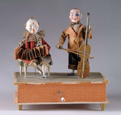 Appraisal: CRANK AUTOMATON OF TWO MUSICIANS Circa s This terrific little