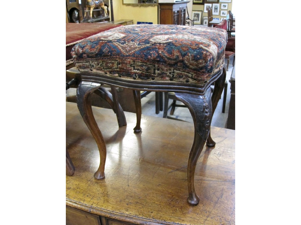 Appraisal: Victorian mahogany stool upon cabriole legs with carpet bag seat