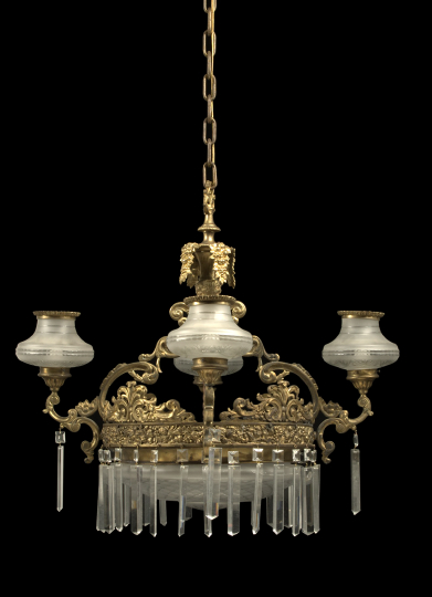 Appraisal: Beaux-Arts Prism-Hung Lacquered Brass Chandelier early th century the central