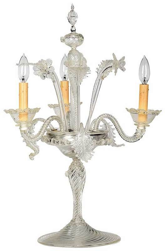 Appraisal: Venetian Glass Candelabra Italian th century large circular base with