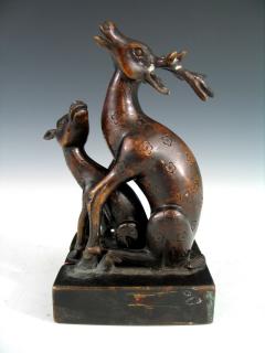 Appraisal: Chinese Bronze Double Deer Seal Chinese Bronze Double Deer Seal