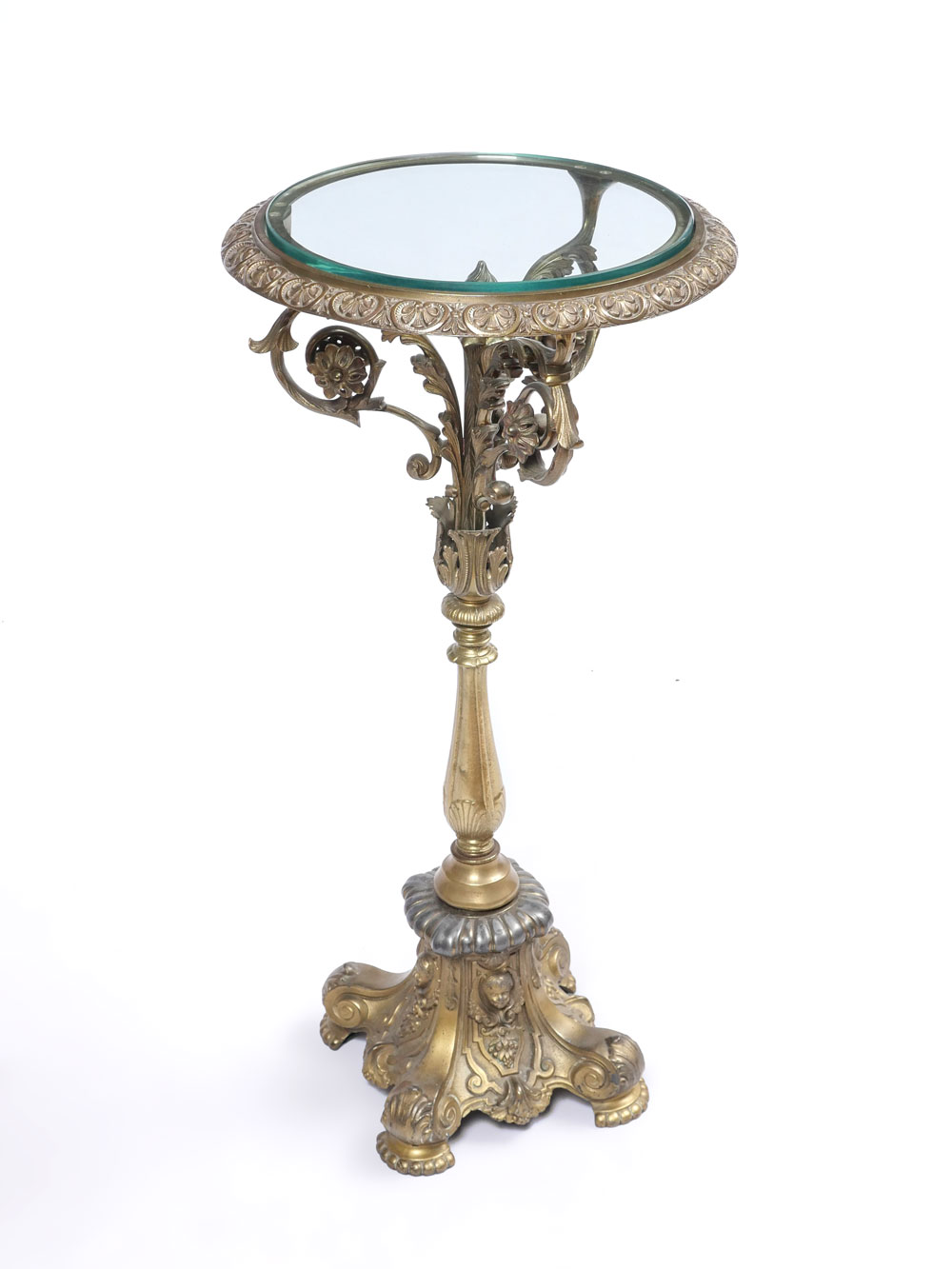 Appraisal: GLASS TOP BRONZE SIDE TABLE Bronze side table having a