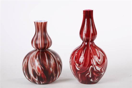 Appraisal: TWO ART GLASS VASES Both double gourd shaped One in