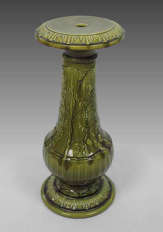 Appraisal: MAJOLICA PEDESTAL STAND Green majolica glaze approx '' tall ''