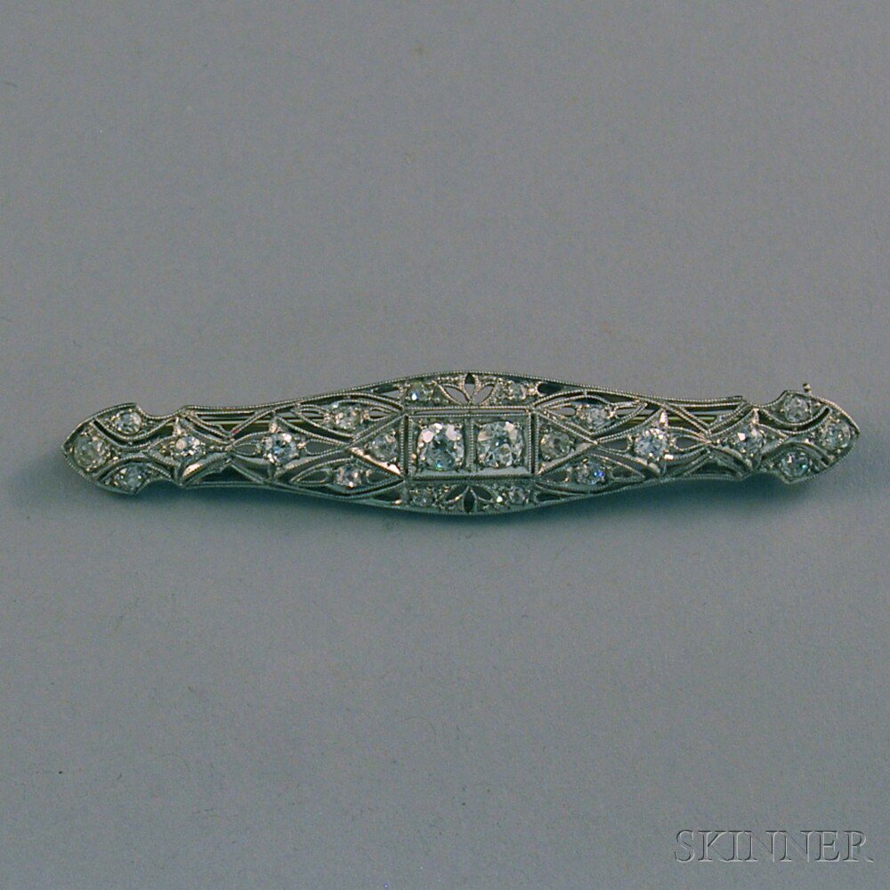 Appraisal: Art Deco Platinum and Diamond Brooch set with old mine-cut