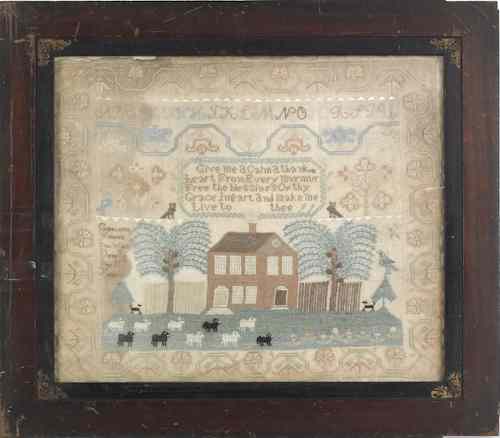 Appraisal: Pennsylvania or Maryland silk on linen sampler early th c