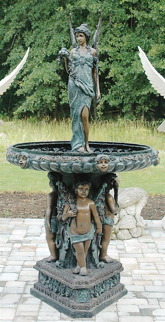 Appraisal: Bronze and verdigris figural fountain standing winged maiden within lobed