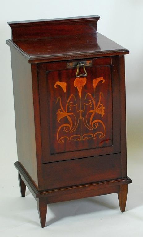 Appraisal: LATE NINETEENTH CENTURY ART NOUVEAU INLAID MAHOGANY HOPPER FRONTED COAL