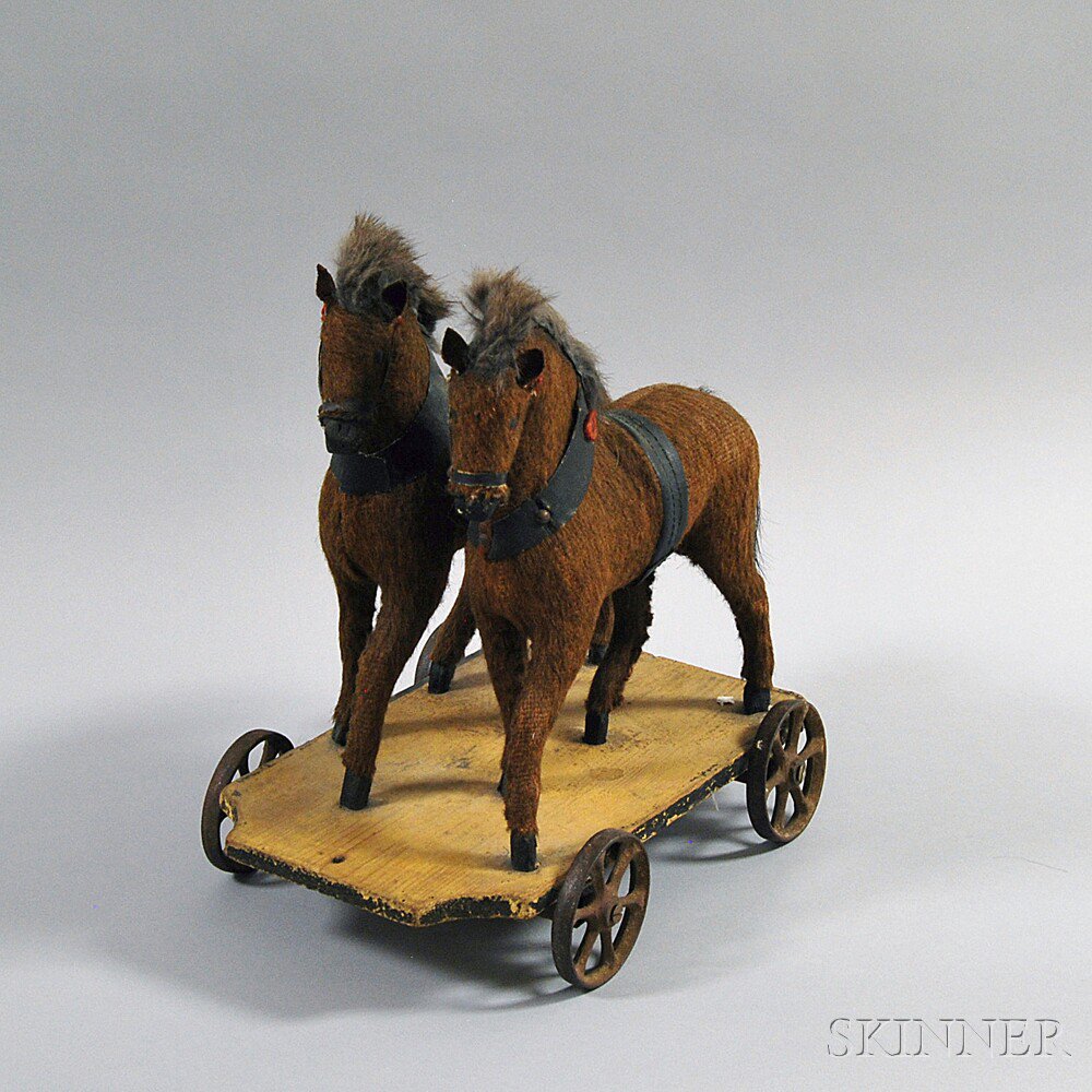 Appraisal: Cloth and Wood Horse Pull-toy the two brown horses with