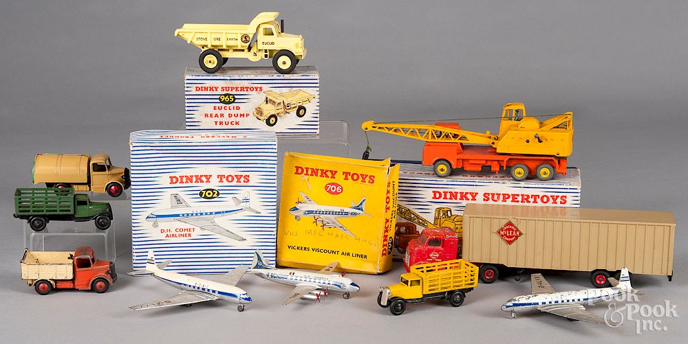 Appraisal: Nine Dinky vehicles and airplanes Nine Dinky vehicles and airplanes