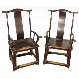 Appraisal: Pair of Antique Chinese Huanghuali Arm Chairs Pair of Antique