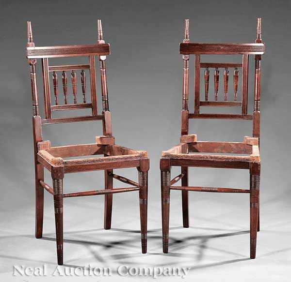 Appraisal: An Important Pair of American Aesthetic Carved Mahogany Side Chairs