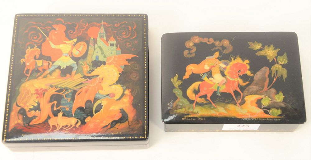 Appraisal: Two Russian Lacquer Boxes legends and fairy tale motif in