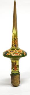 Appraisal: Antique Green Glass Enamel Finial With orange red blue and