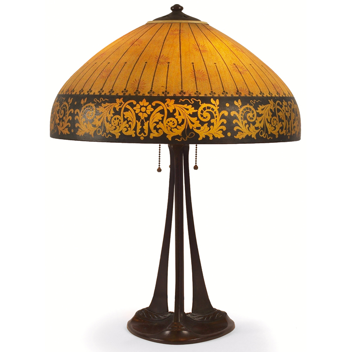 Appraisal: Nice Handel table lamp reverse painted shade with floral design