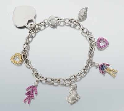 Appraisal: A White Gold Gemstone and Diamond Charm Bracelet k white