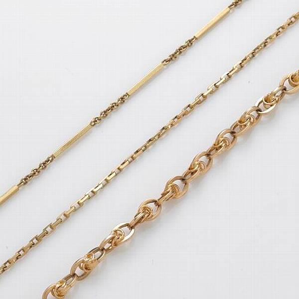 Appraisal: A collection of three k gold watch chains gross weight