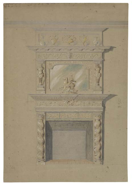 Appraisal: FRENCH SCHOOL TH-CENTURY Two drawings Design for an Ornate Fireplace