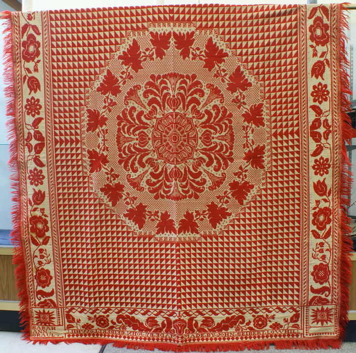 Appraisal: color red Lehigh County PA coverlet corner blocks Made by