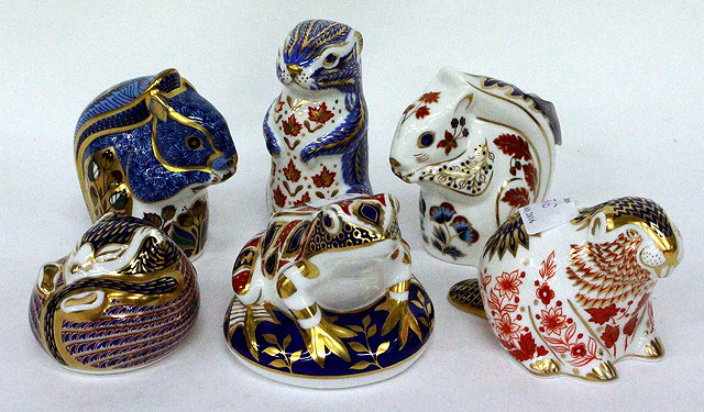 Appraisal: SIX ROYAL CROWN DERBY IMARI PATTERED PAPERWEIGHTS including a frog