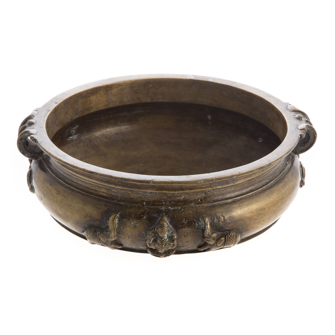 Appraisal: Indian bronze double-handled low bowl th century with relief decoration