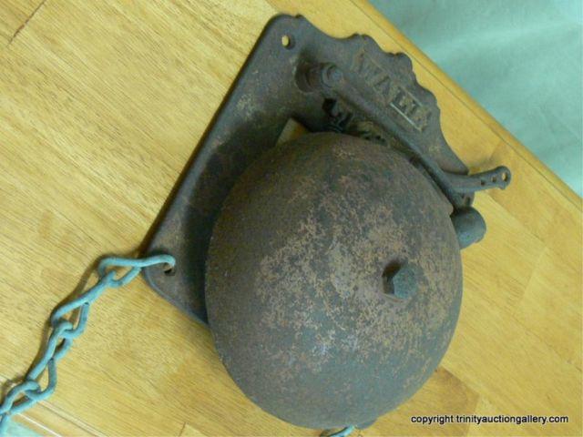 Appraisal: Vintage WALL Cast Iron School Bell Hand operated used in