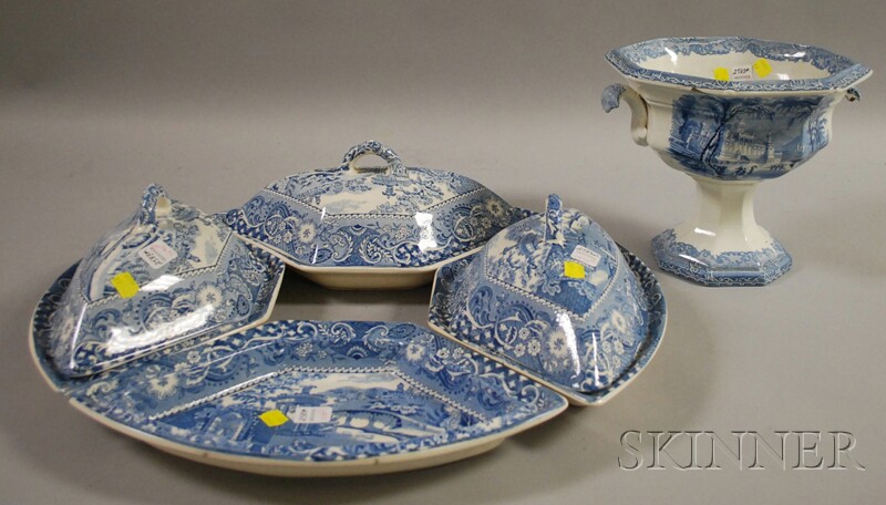 Appraisal: Five-piece W R Midwinter Blue and White Transfer Landscape Pattern