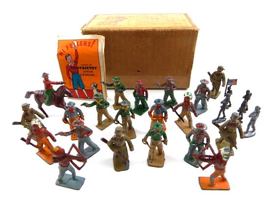 Appraisal: TOYS th C painted and lead figures twenty-five pieces including