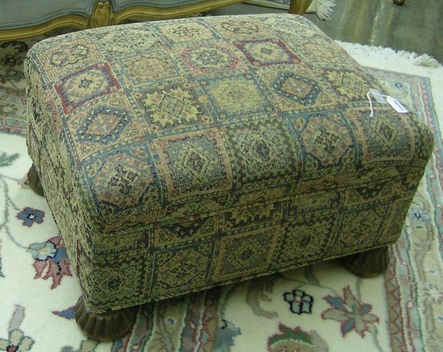 Appraisal: Upholstered Ottoman with Carved Bun Feet and matching pillow