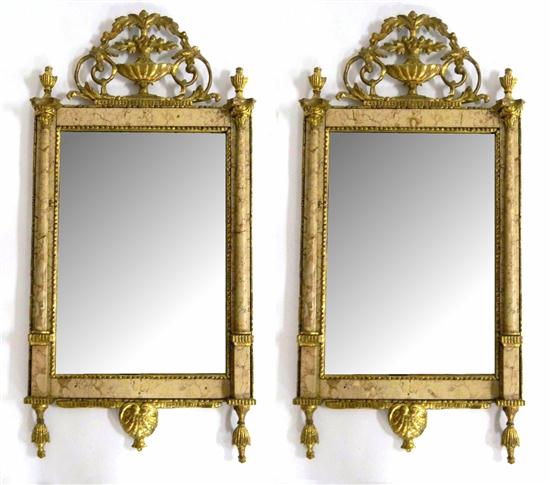 Appraisal: Pair wall mirrors Portuguese c pierced gilt wood urn crest