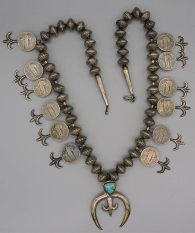 Appraisal: SQUASH BLOSSOM NECKLACE TH CENTURY AMERICANSouthwest Coin silver with mercury