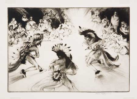 Appraisal: GENE KLOSS Indian Friendship Dance Drypoint x mm x inches